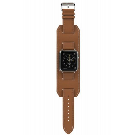 Curea iUni compatibila cu Apple Watch 1/2/3/4/5/6/7, 44mm, Cuff, Piele, Maro