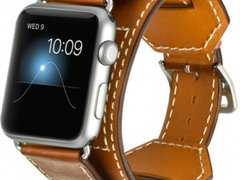 Curea iUni compatibila cu Apple Watch 1/2/3/4/5/6/7, 44mm, Cuff, Piele, Maro